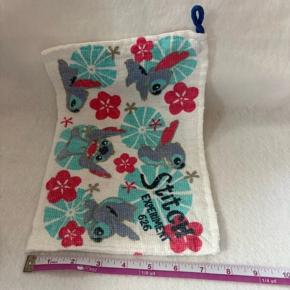 Set of 2 STITCH Small Hand Towels White Blue Disney Japan Floral Print